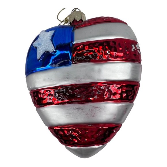Vintage 5 Blown Glass American Flag Single Star Heart Ornaments READ DESCRIPTION - Picture 11 of 12